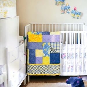 Y2K Handmade Twin Patchwork Quilt in Blues & Yellows